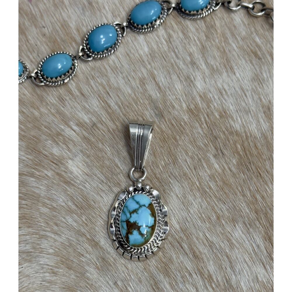 Native American SW Sterling Silver & Golden Hills Turquoise Pendant Signed SY